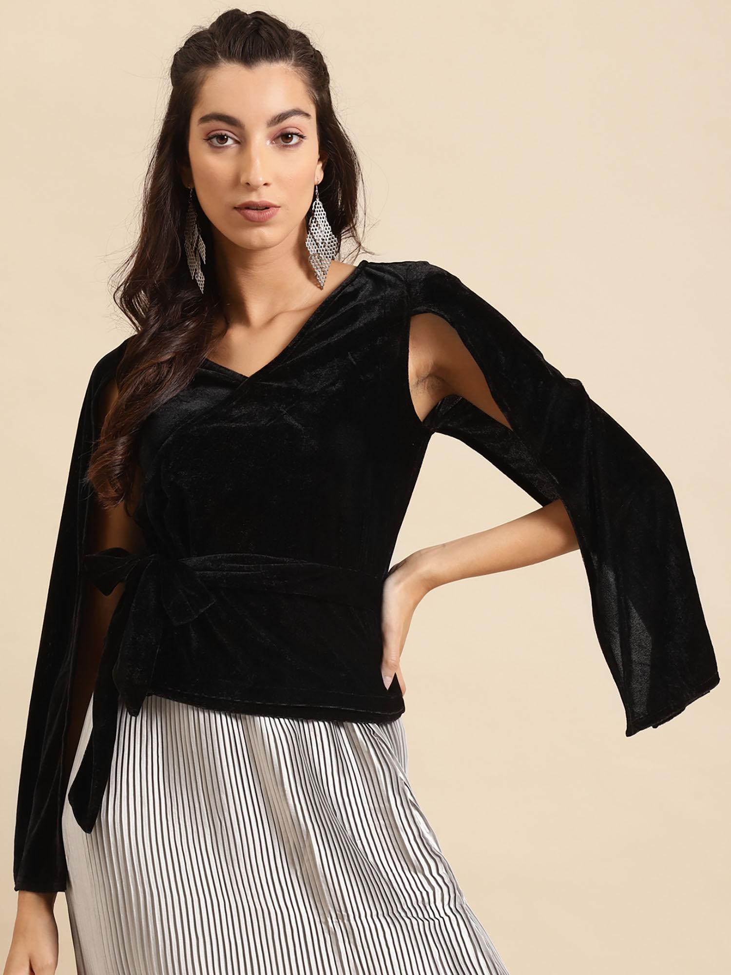 women black velvet finish wrap solid top (set of 2)