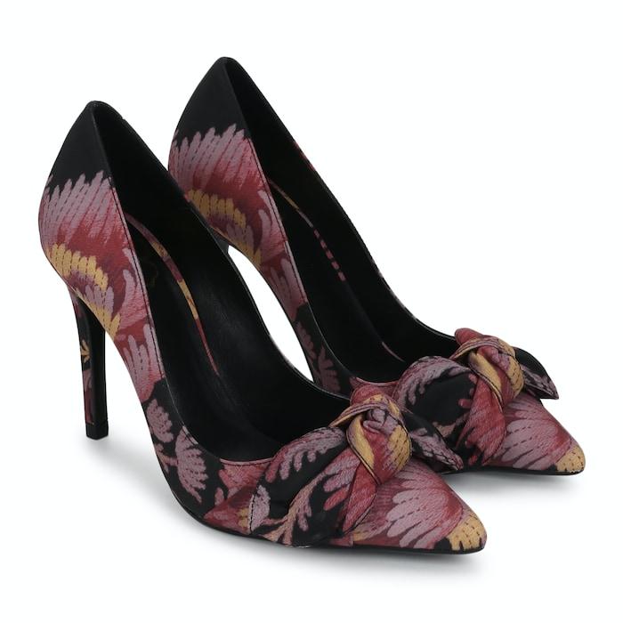 women black vintage floral bow court heels