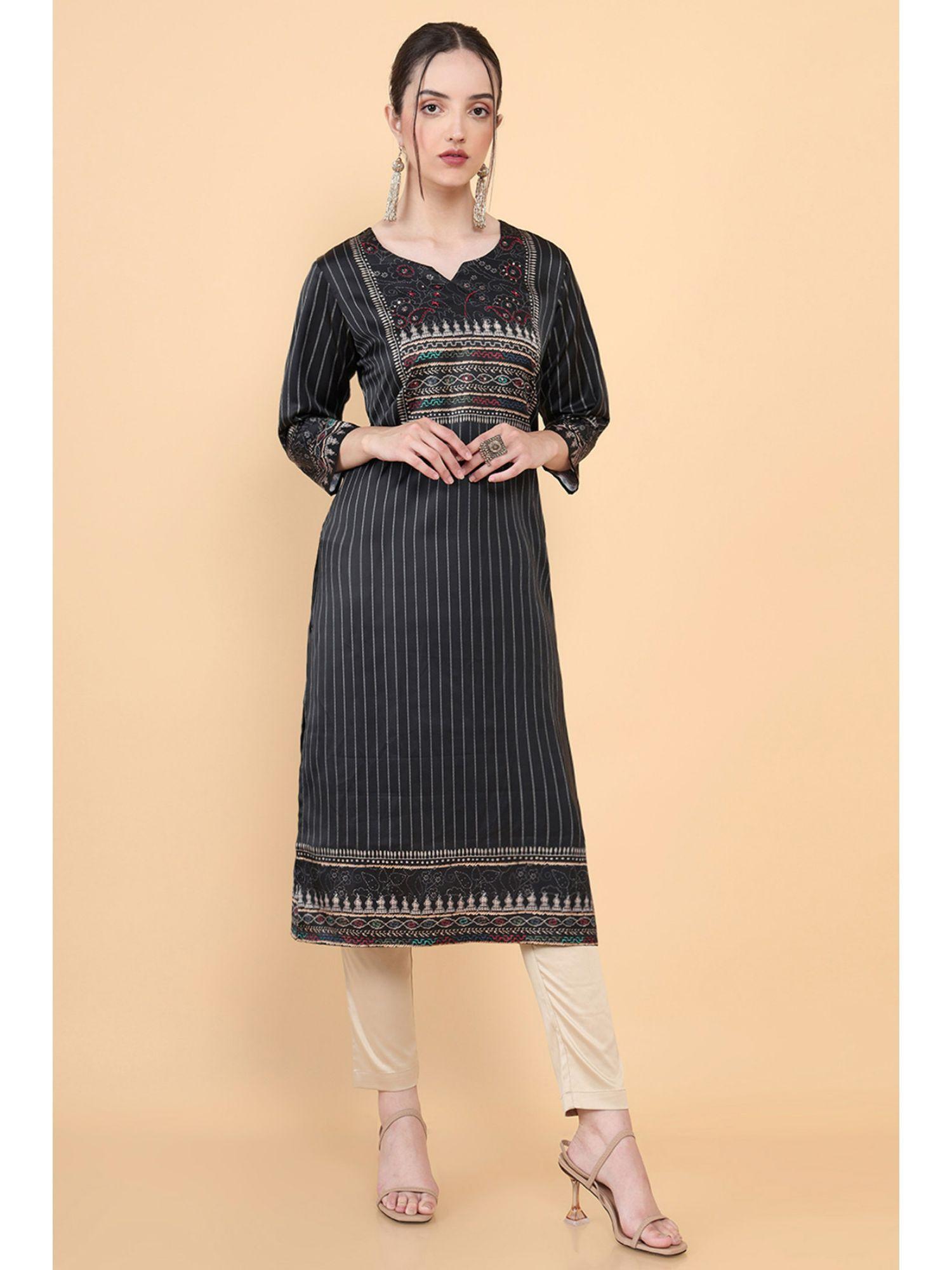 women black viscose embellished/sequined kurta