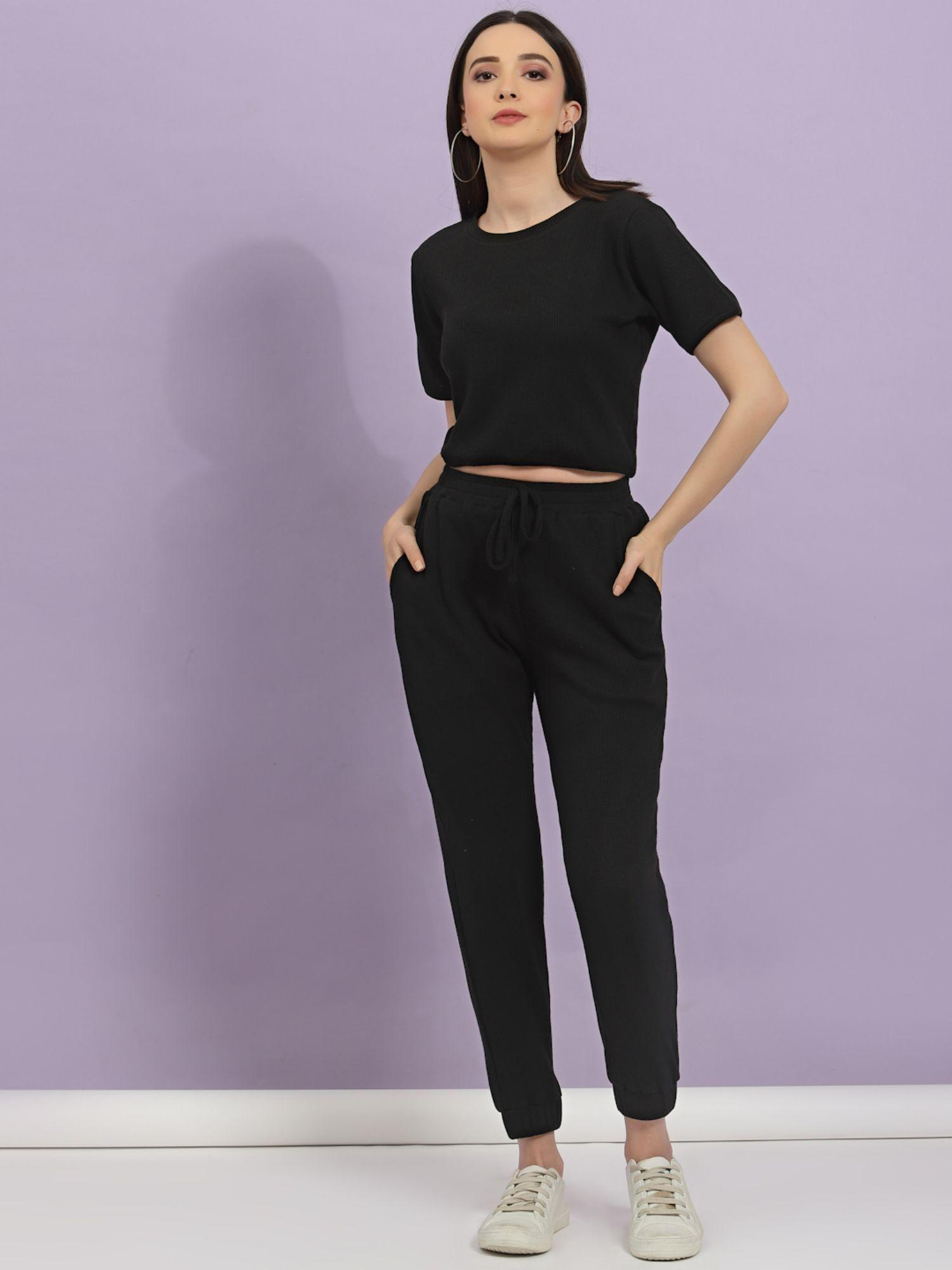 women black waffle knit co-ord