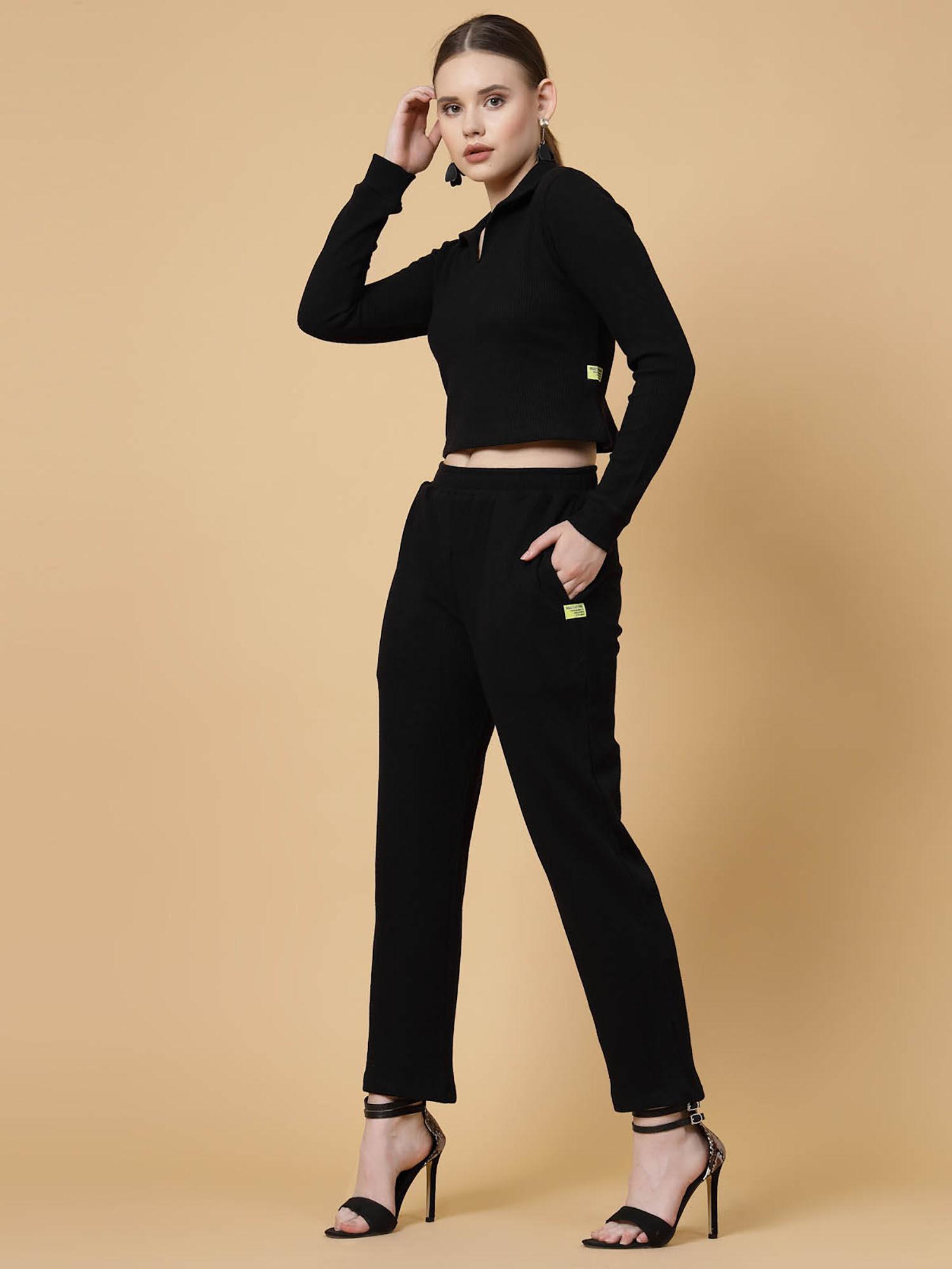 women black waffle solid co-ord (set of 2)