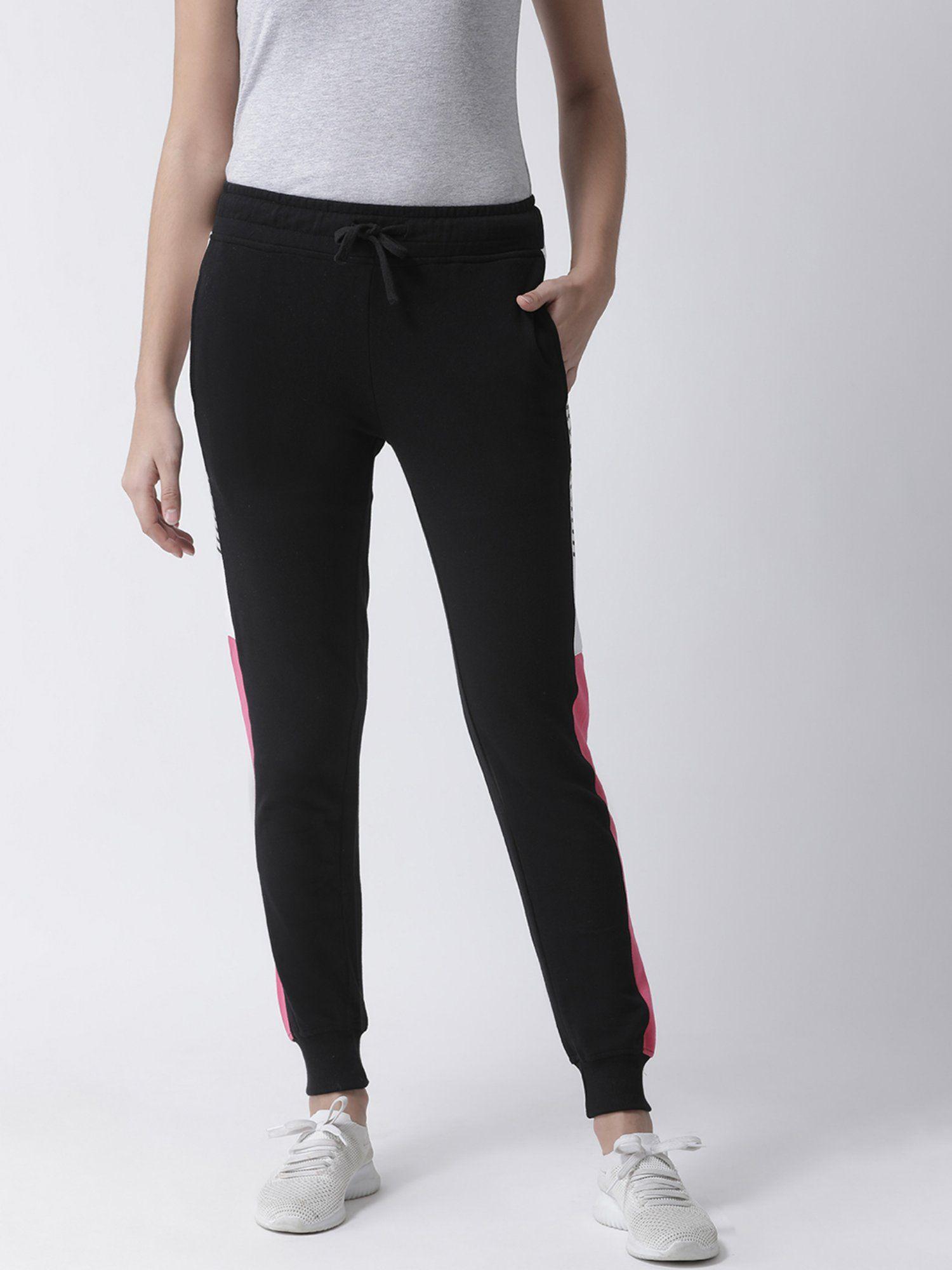 women black white solid slim fit track pants