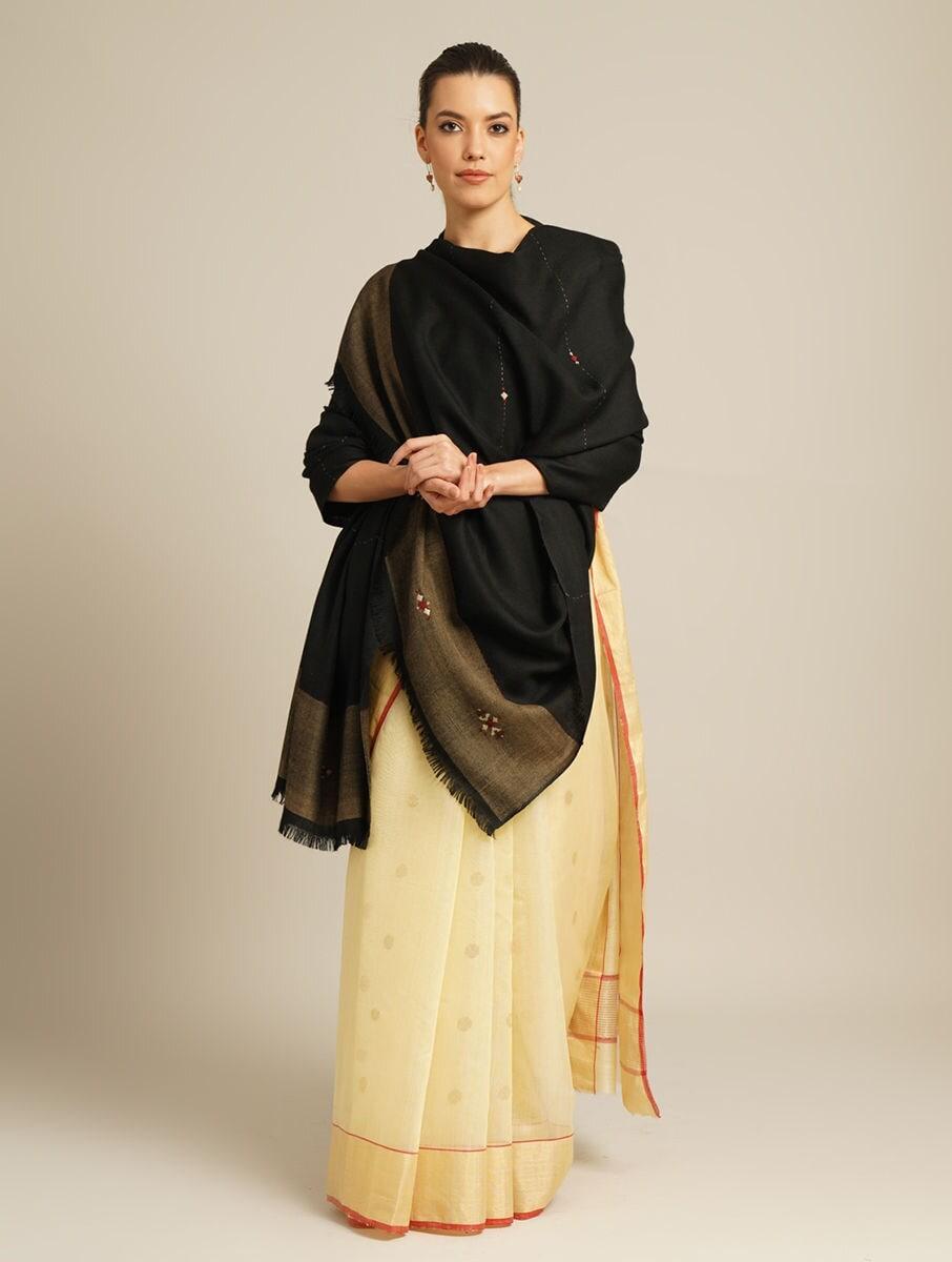 women black wool hand embroidery shawls