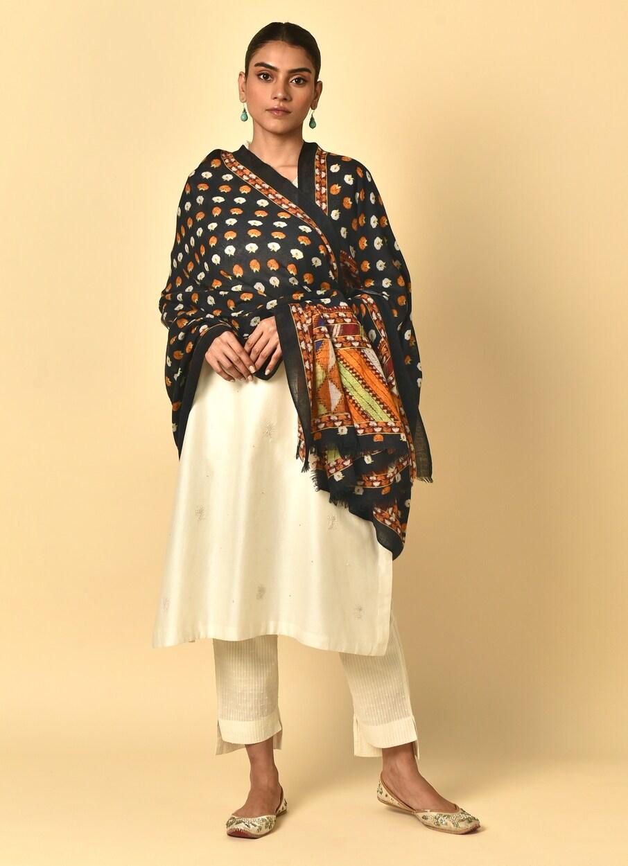 women black wool phulkari shawls