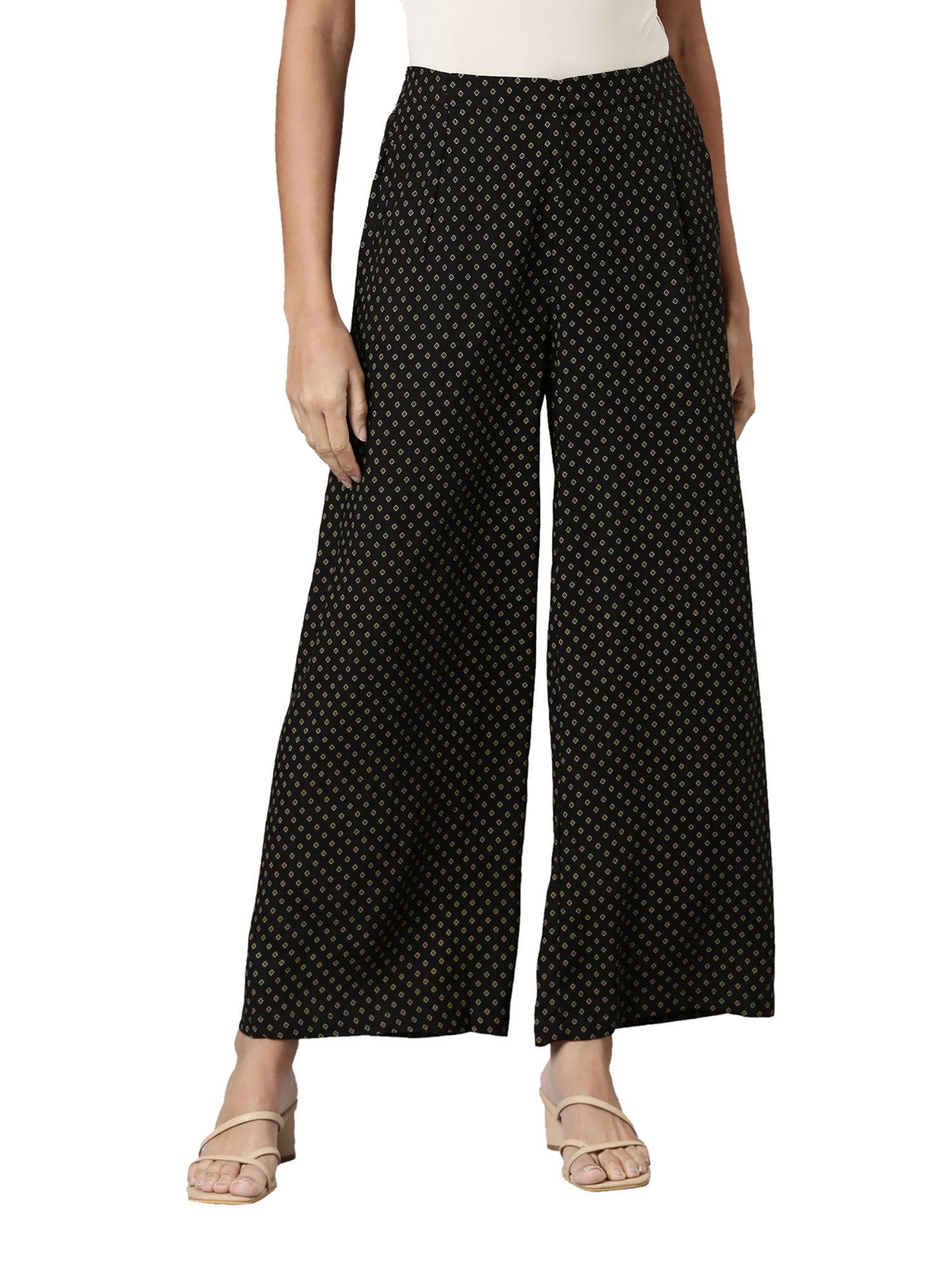 women black woven viscose printed palazzo