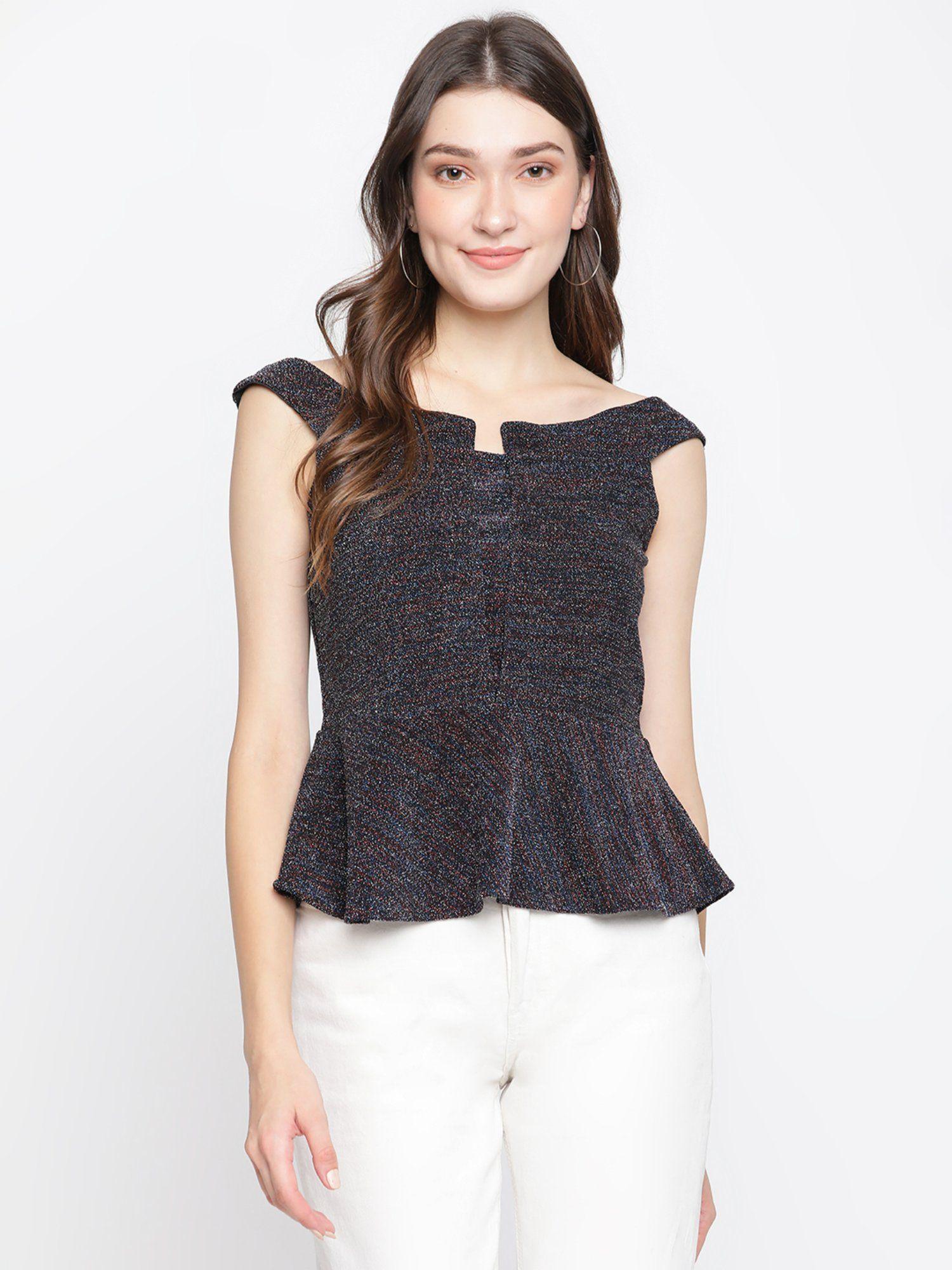 women black yarn dyed sleeveless knit top