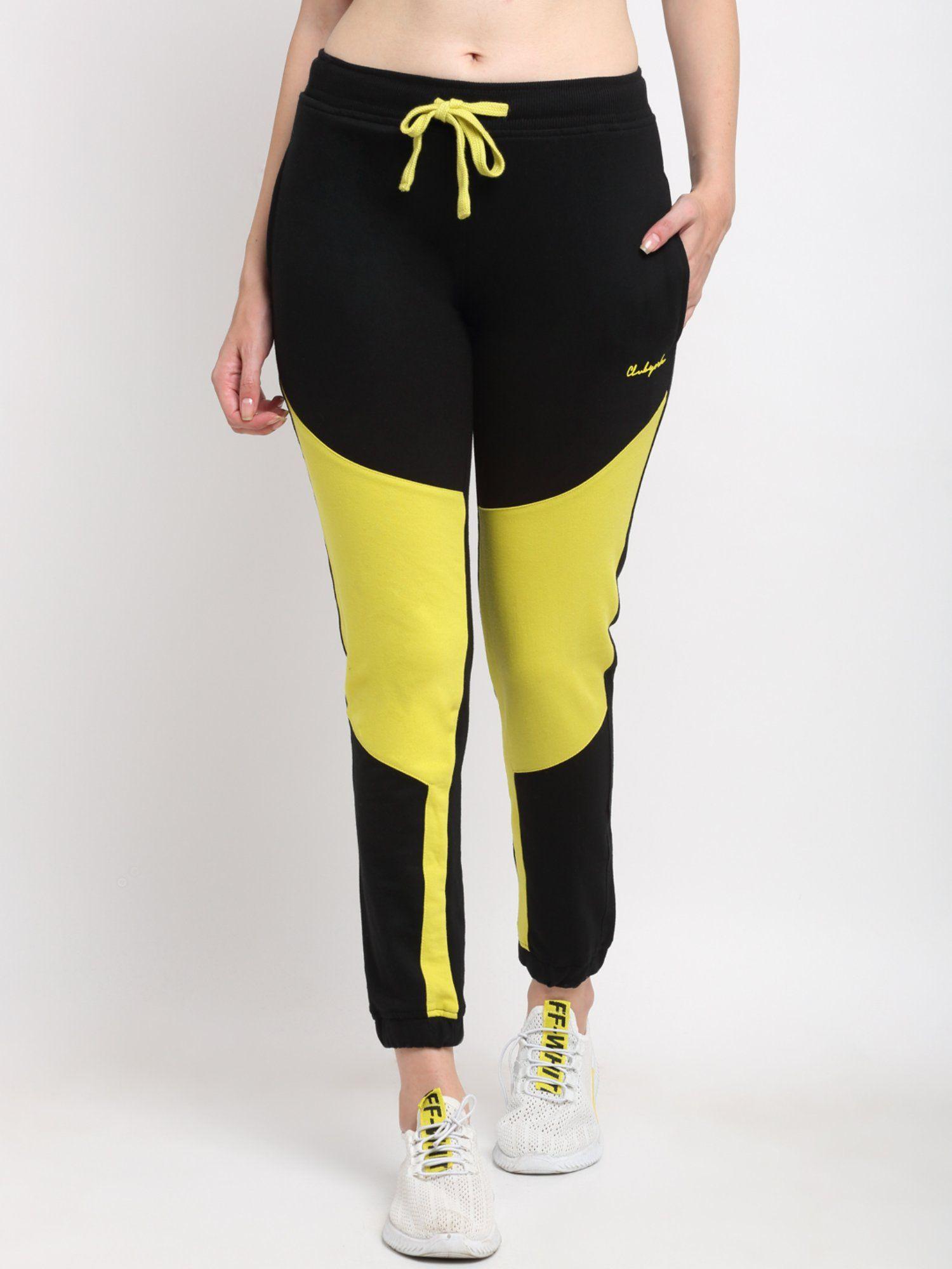 women black yellow colour blocked straight-fit joggers