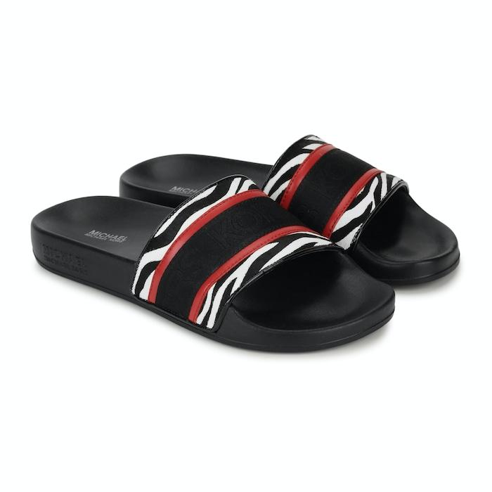 women black zebra branded sliders