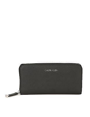 women black zip around textured wallet