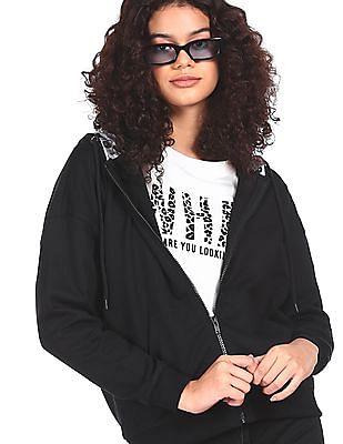 women black zip up hooded sweatshirt