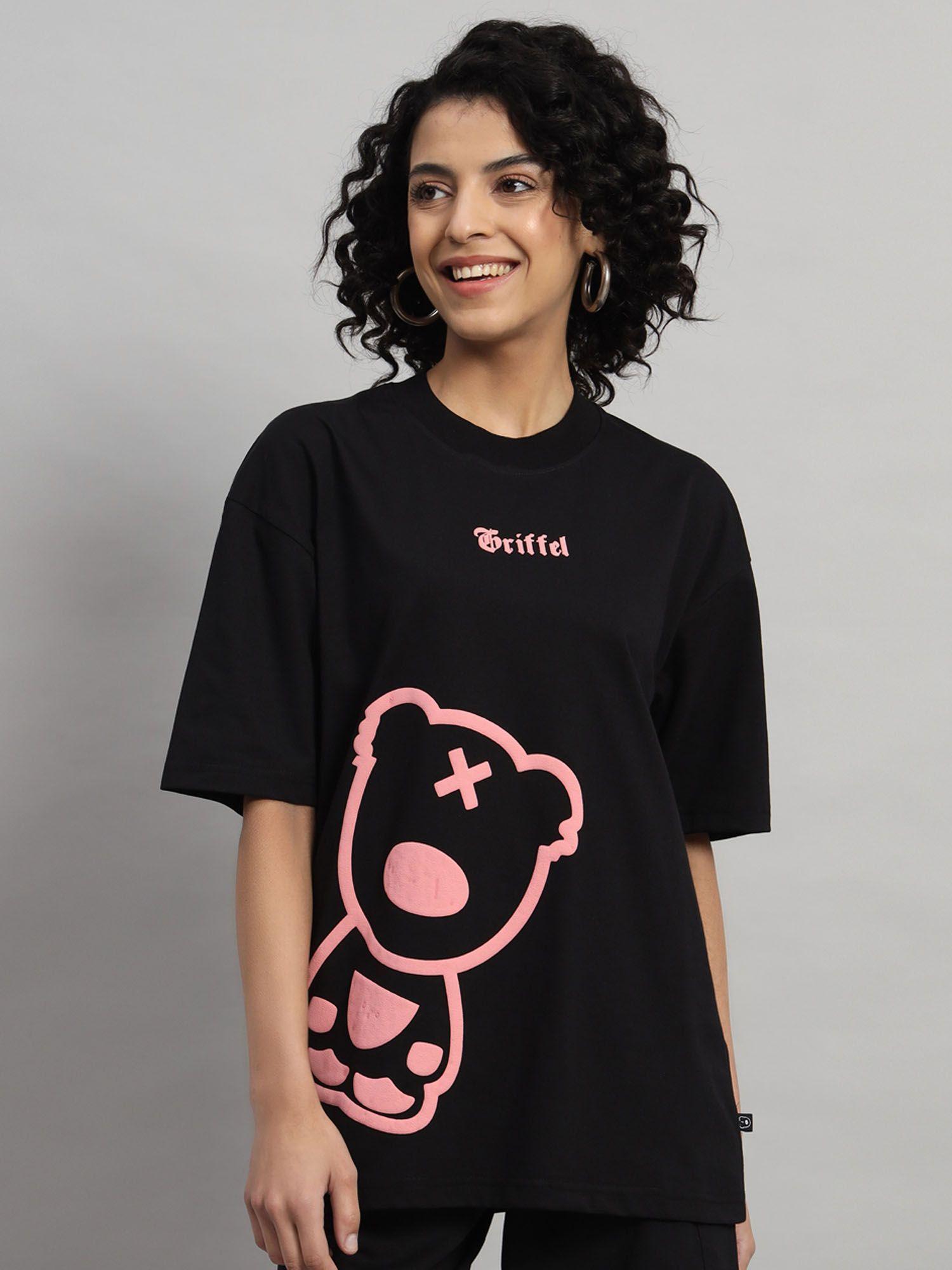 women blackout teddy oversized black and pink t-shirt