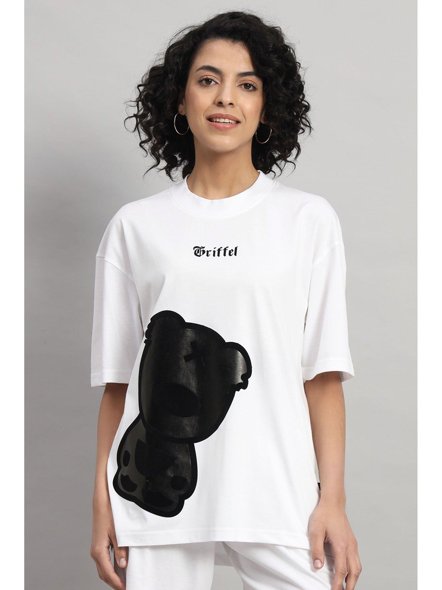 women blackout teddy oversized white and black t-shirt