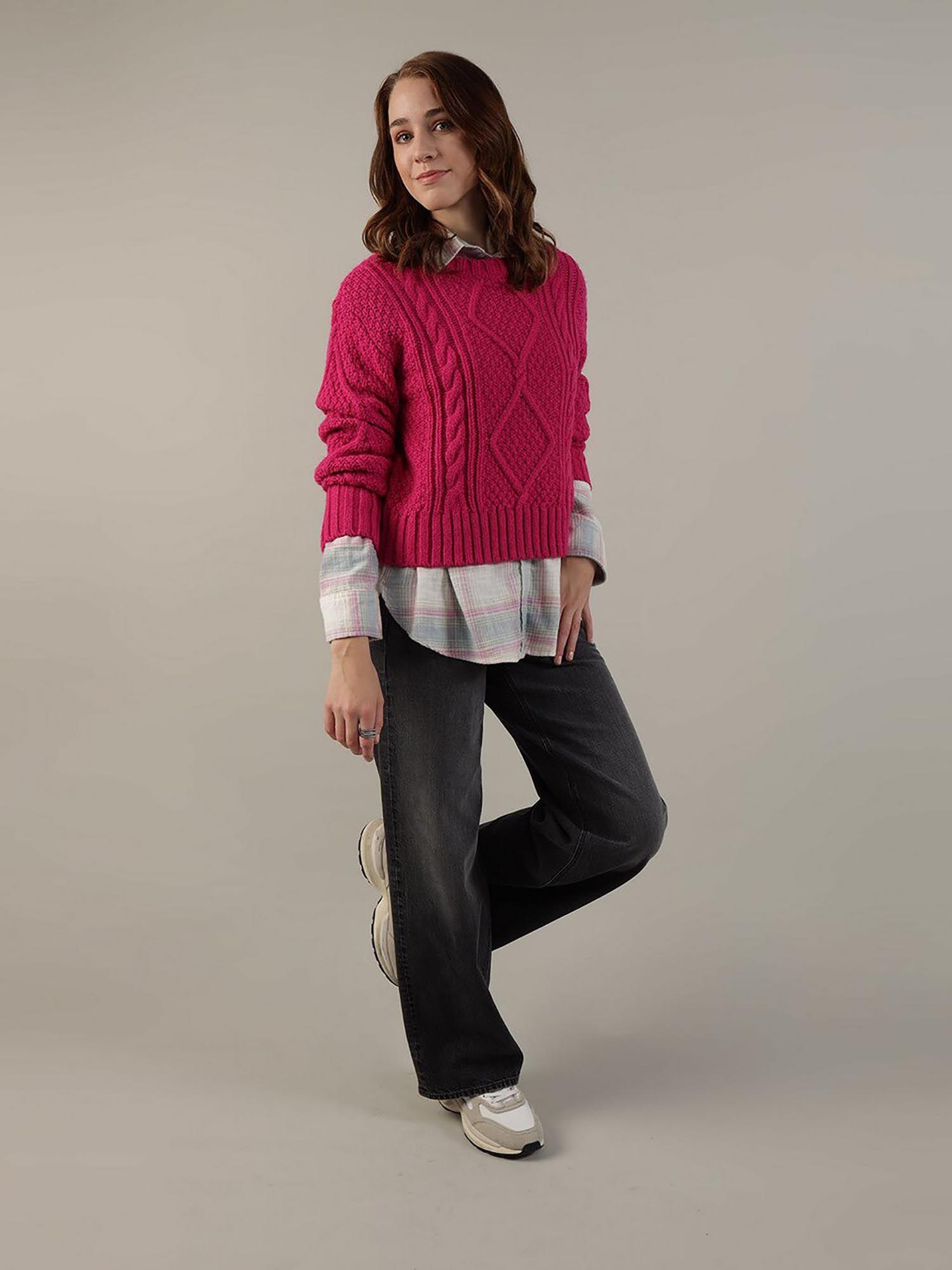 women blended fabric woven regular fit pink sweater