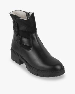 women block-heeled ankle-length boots