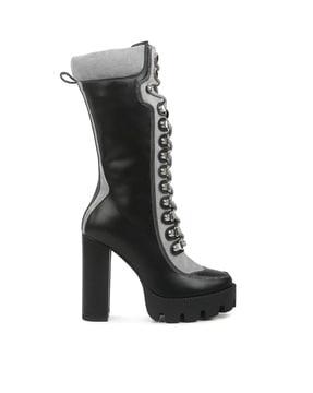 women block-heeled mid-calf length boots