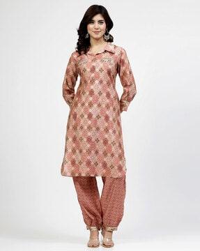 women block print & embellished kurta set
