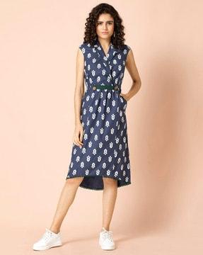 women block print a-line dress