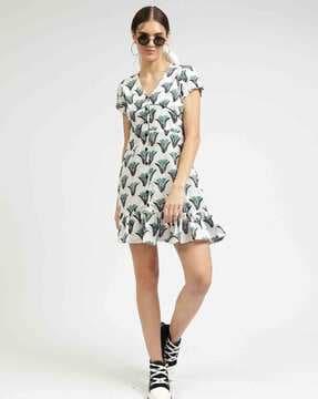 women block print a-line dress