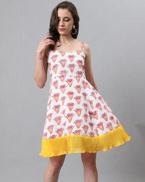 women block print a-line dress