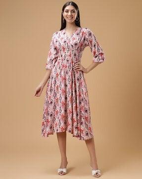 women block print a-line dress