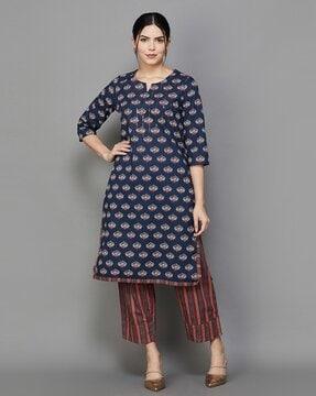 women block print a-line kurta & pants set