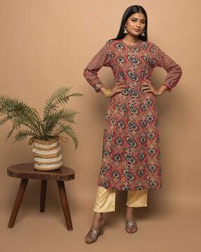 women block print a-line kurta set