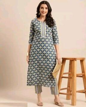 women block print a-line kurta set