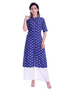 women block print a-line kurta suit set