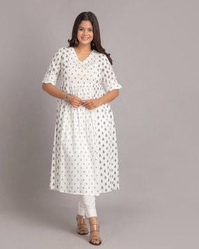 women block print a-line kurta