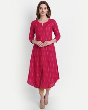 women block print a-line kurta