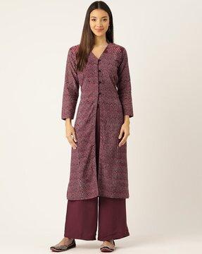 women block print a-line kurta