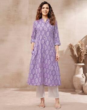 women block print a-line kurta