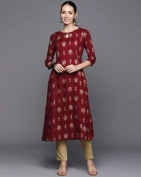 women block print a-line kurta