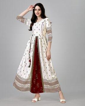 women block print anarkali kurta