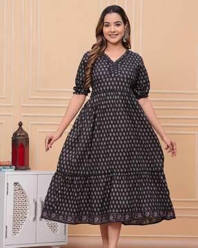 women block print anarkali kurta