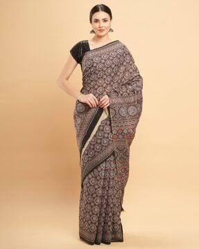 women block print cotton saree