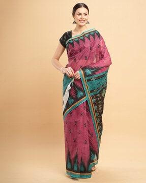 women block print cotton saree