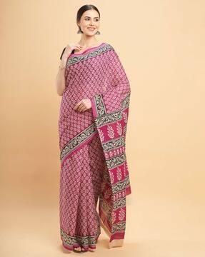 women block print cotton saree