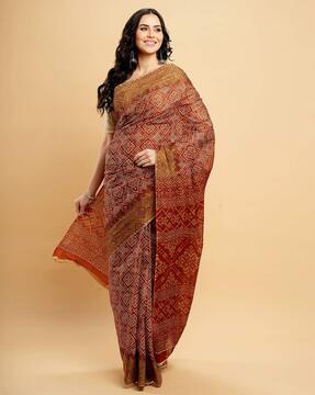 women block print cotton saree