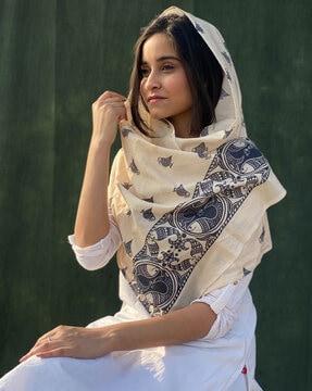 women block print cotton scarf