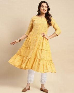 women block print flared kurta set