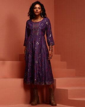 women block print flared kurta