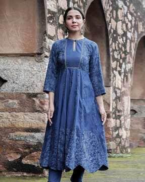 women block print flared kurta