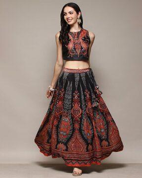 women block print flared lehenga with choli