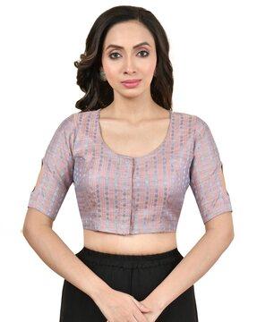 women block print front open blouse