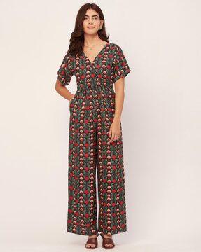 women block print jumpsuit with insert pockets