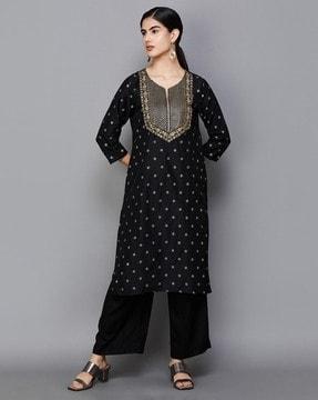 women block print no darts straight kurta