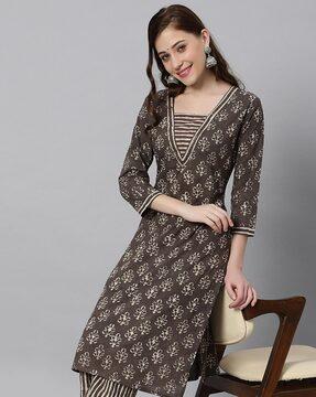 women block print no darts straight kurta