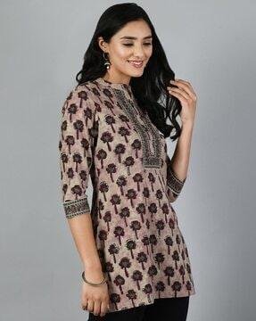 women block print no darts straight tunic