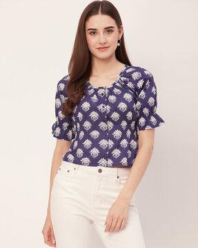 women block print regular fit top